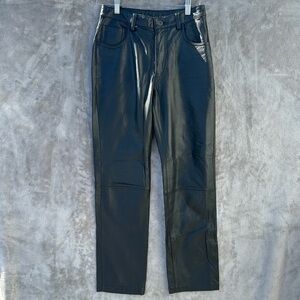 Express women’s real leather high waisted Black pants lined size 3/4